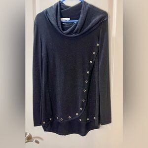 Vintage Rafiana Black Shimmer Sweater with Gold Grommet Detailing Size L